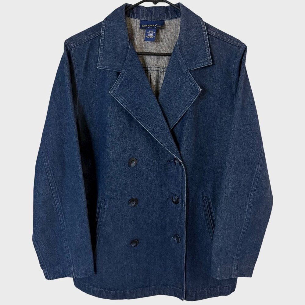 Vintage Charter Club Double-Breasted Denim Blazer Jacket Women's Petite Medium